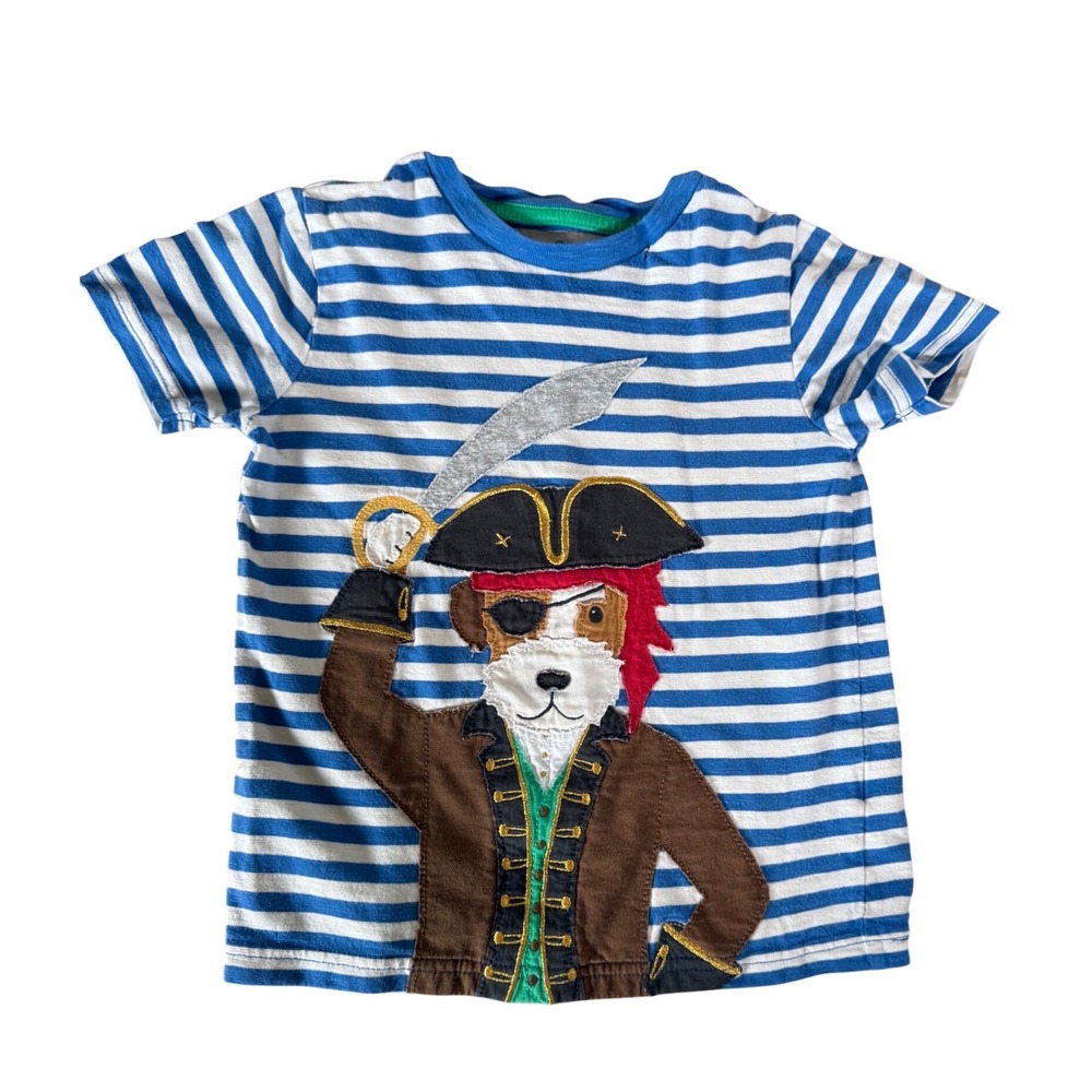 Mini Boden blue striped pirate dog appliqué youth t-shirt